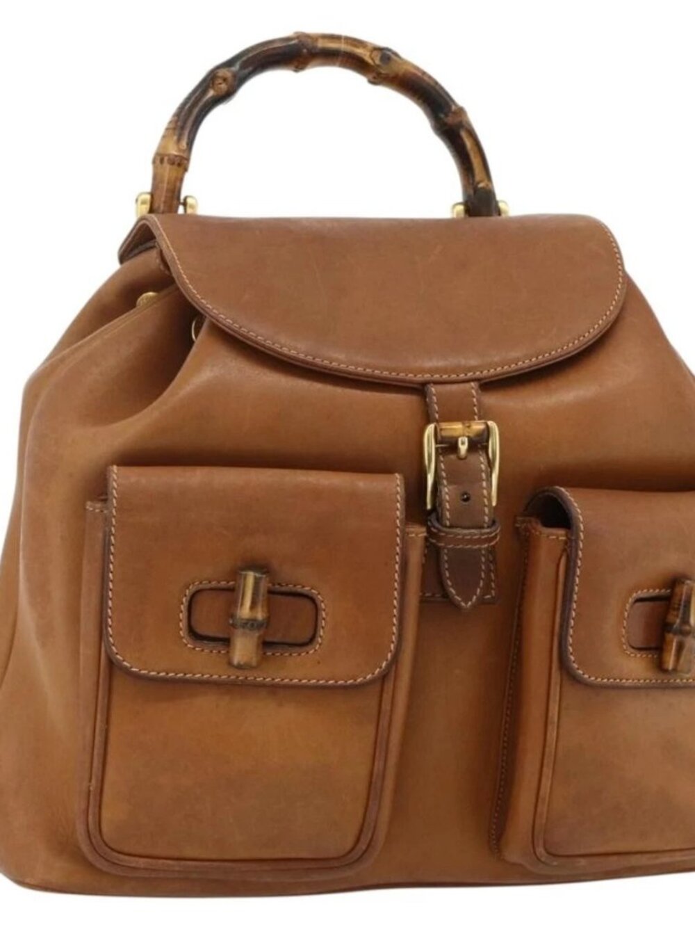 GUCCI Bamboo Backpack Leather Brown Gold 003 58 0016 Auth